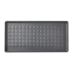 Grey rectangular BAGGMUCK mat with dot pattern, contains dirt and water.