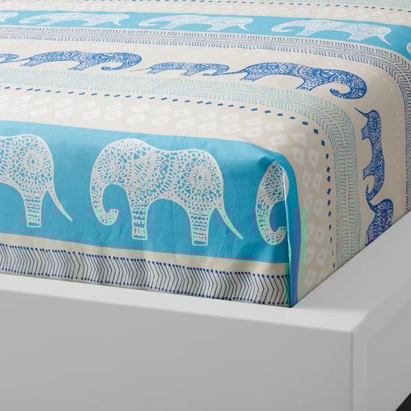 BARDVAL Flat sheet and pillowcase, elephant grey/blue, 150x250/50x80 cm