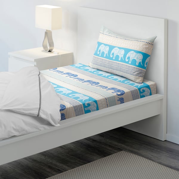 BARDVAL Flat sheet and pillowcase, elephant grey/blue, 150x250/50x80 cm
