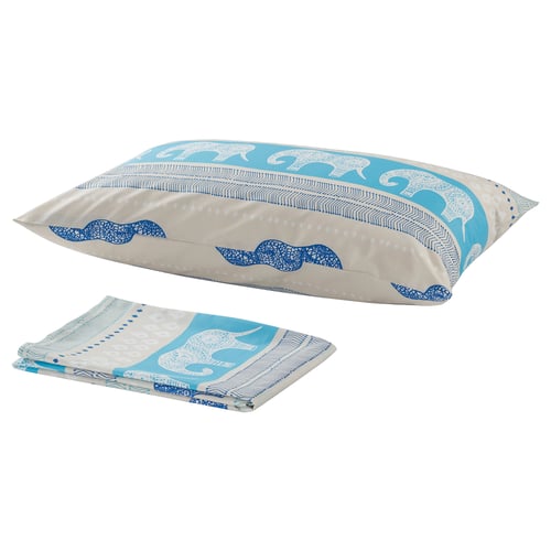 BARDVAL bedding, featuring blue and white elephant designs on durable, cotton fabric.