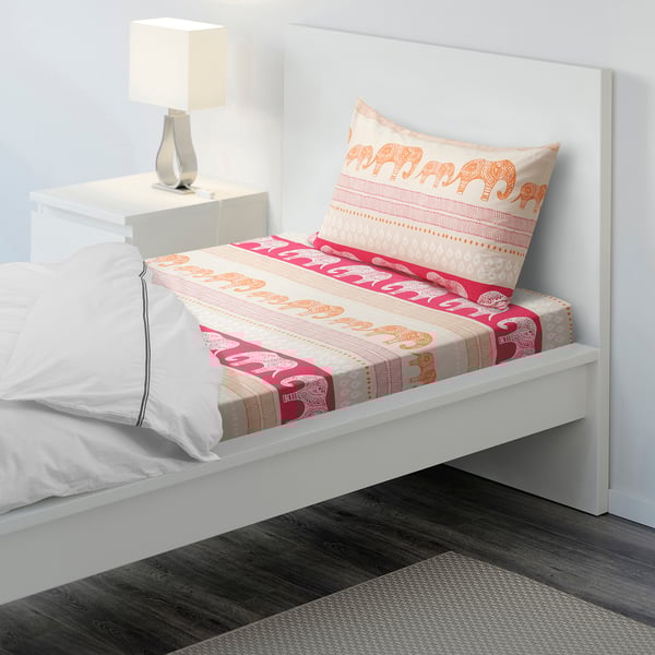 BARDVAL Flat sheet and pillowcase, elephant grey/pink, 150x250/50x80 cm