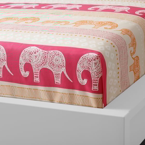 BARDVAL Flat sheet and pillowcase, elephant grey/pink, 150x250/50x80 cm