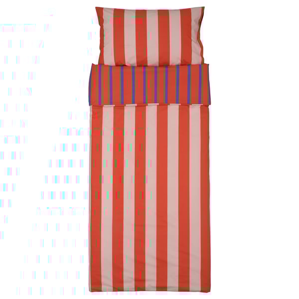 BARNDRÖM Duvet cover and pillowcase, pink red/stripe pattern, 150x200/50x80 cm