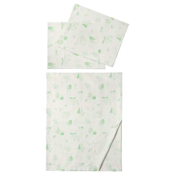 BARNDRÖM green bed sheet set, soft cotton-lyocell, forest animal design.