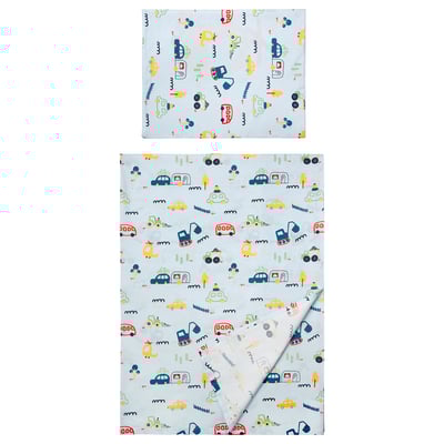 BARNDRÖM Flat sheet and pillowcase, blue/vehicles/roads pattern, 150x250/50x80 cm