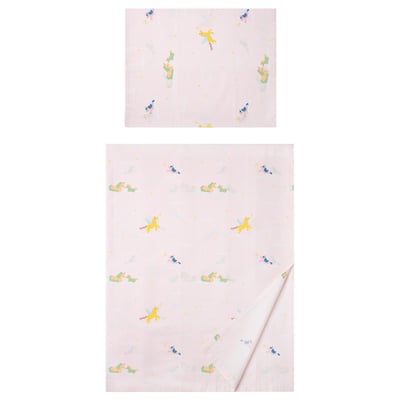 Pink bedsheets with unicorn design, blending cotton and lyocell.