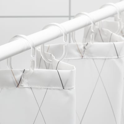 BASTSJÖN Shower curtain, white/grey/beige, 180x200 cm