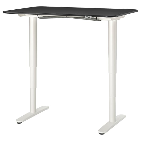 BEKANT desk sit/stand, black stained ash veneer/white, 120x80 cm (471