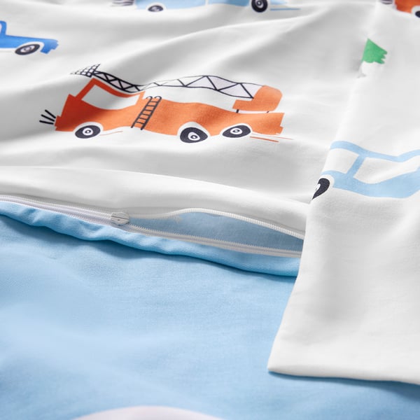 BERGFINK 3-piece bedlinen set with bag, multicolour vehicles/roads pattern, 150x200/50x80 cm