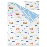 BERGFINK 3-piece bedlinen set with bag, multicolour vehicles/roads pattern, 150x200/50x80 cm