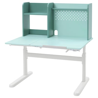 BERGLÄRKA Desk, turquoise/white tiltable, 100x70 cm