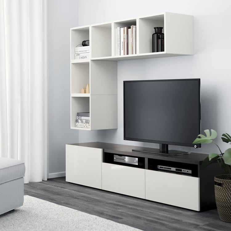 BESTÅ / EKET combination for TV, white/blackbrown/highgloss
