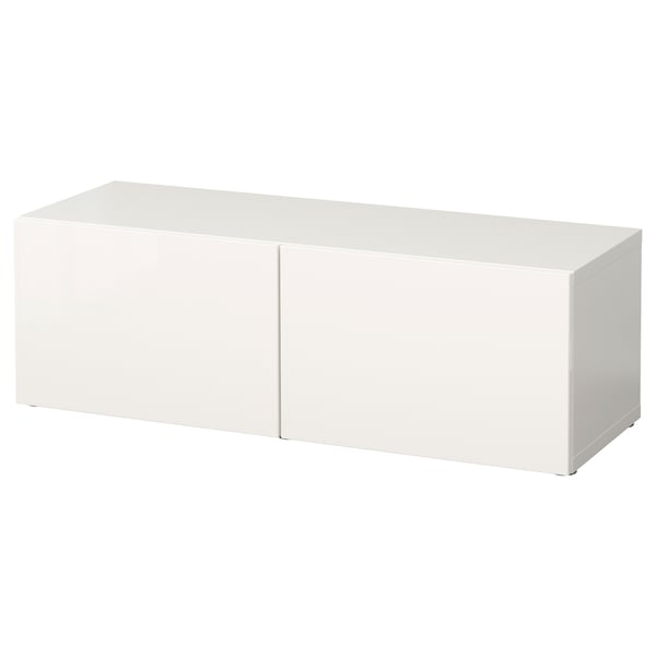 BESTÅ Shelf unit with doors, white/Selsviken high-gloss/white, 120x42x38 cm