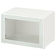 White BESTÅ storage unit, rectangular, with clear glass door, sleek design.