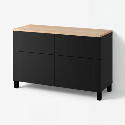 BESTÅ Storage combination w doors/drawers, black-brown/Lappviken/Stubbarp black-brown, 120x42x76 cm