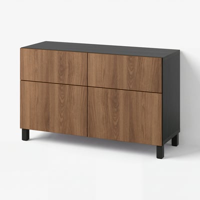 BESTÅ Storage combination w doors/drawers, black-brown Lappviken/Stubbarp/brown walnut effect, 120x42x74 cm