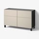 BESTÅ Storage combination w doors/drawers, black-brown/Lappviken/Stubbarp light grey-beige, 120x42x74 cm