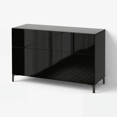 BESTÅ Storage combination w doors/drawers, black-brown/Selsviken high-gloss/black, 120x42x74 cm