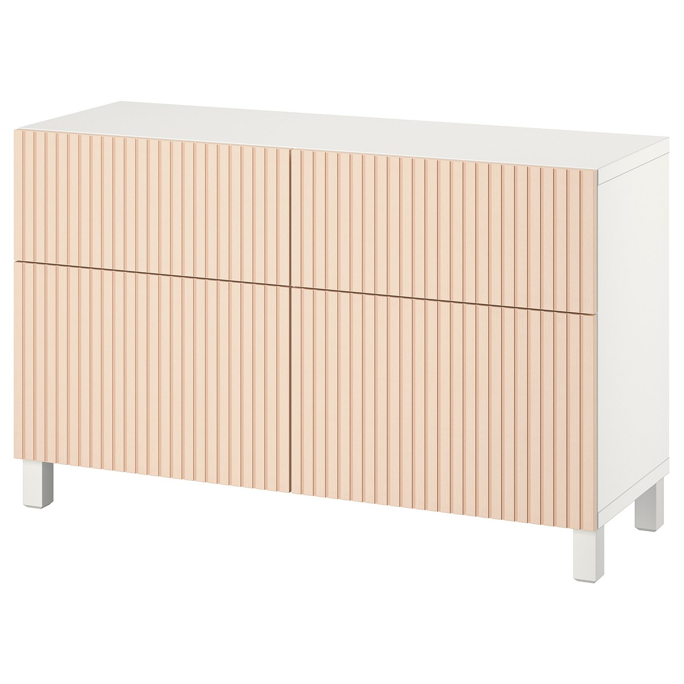 BESTÅ Storage combination w doors/drawers, white/Björköviken/Stubbarp birch veneer, 120x42x74 cm (47 1/4x16 1/2x29 1/8 ")