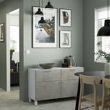 BESTÅ Storage combination w doors/drawers, white Kallviken/Stubbarp/light grey concrete effect, 120x42x74 cm