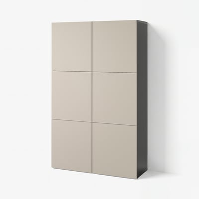 BESTÅ Storage combination with doors, black-brown/Lappviken light grey-beige, 120x42x193 cm