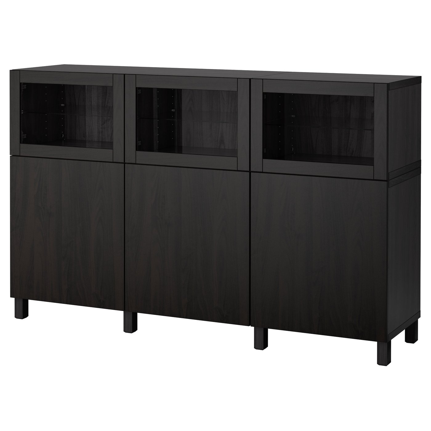 BESTÅ Storage combination with doors, black-brown Lappviken/Sindvik black-brown clear glass, 180x42x112 cm (70 7/8x16 1/2x44 1/8 ")