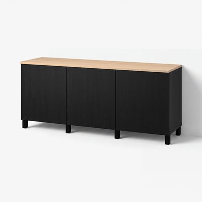 BESTÅ Storage combination with doors, black-brown/Lappviken/Stubbarp black-brown, 180x42x76 cm