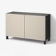 BESTÅ Storage combination with doors, black-brown/Lappviken/Stubbarp light grey-beige, 120x42x74 cm