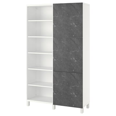 BESTÅ Storage combination with doors, white Bergsviken/black marble effect, 120x42x202 cm