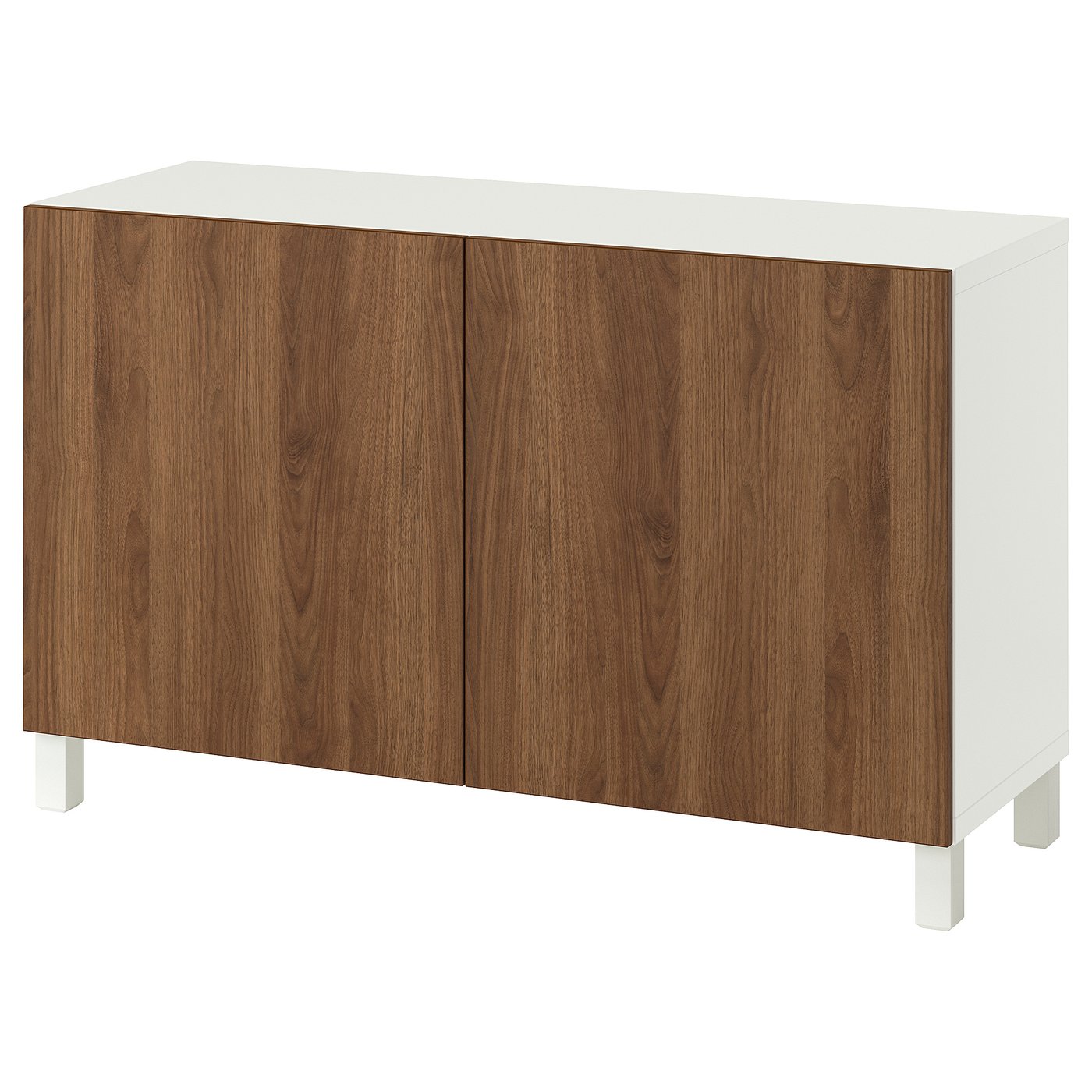 BESTÅ Storage combination with doors, white brown/Lappviken/Stubbarp brown walnut effect, 120x42x74 cm (47 1/4x16 1/2x29 1/8 ")