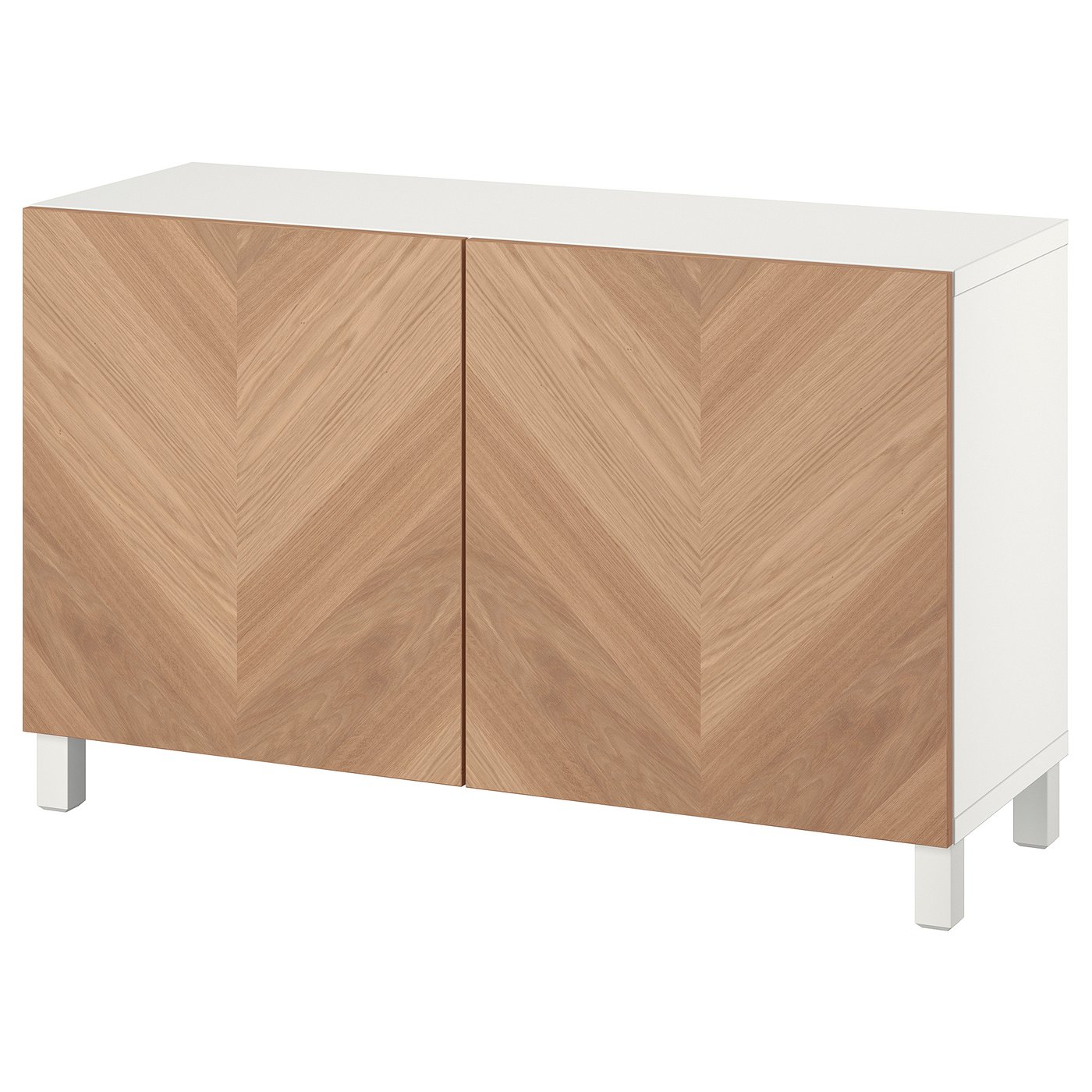 BESTÅ Storage combination with doors, white/Hedeviken/Stubbarp oak veneer, 120x42x74 cm (47 1/4x16 1/2x29 1/8 ")