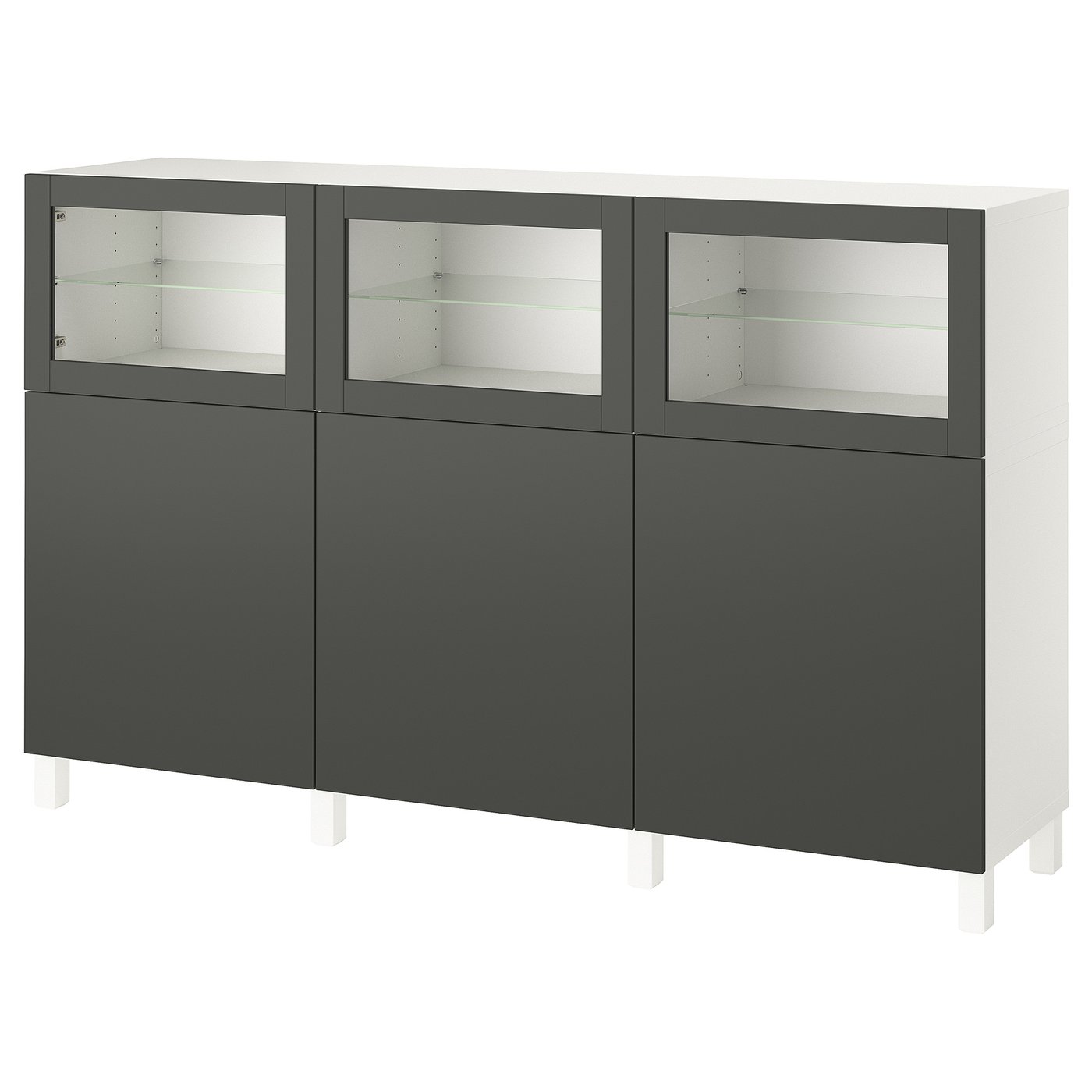BESTÅ Storage combination with doors, white Lappviken/Sindvik dark grey, 180x42x112 cm (70 7/8x16 1/2x44 1/8 ")