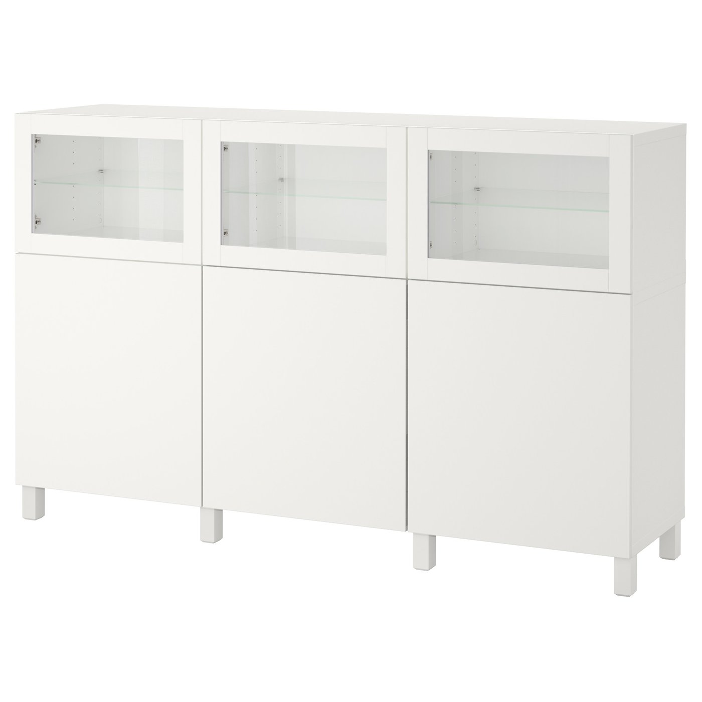 BESTÅ Storage combination with doors, white Lappviken/Sindvik white clear glass, 180x42x112 cm (70 7/8x16 1/2x44 1/8 ")