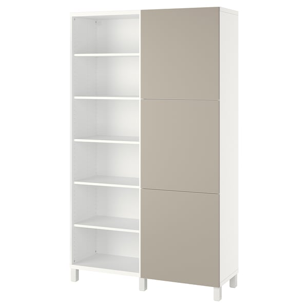 BESTÅ Storage combination with doors, white/Lappviken/Stubbarp light grey-beige, 120x42x202 cm