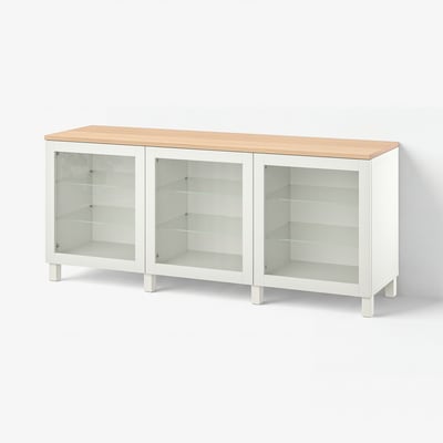 BESTÅ Storage combination with doors, white/Sindvik/Stubbarp white clear glass, 180x42x76 cm