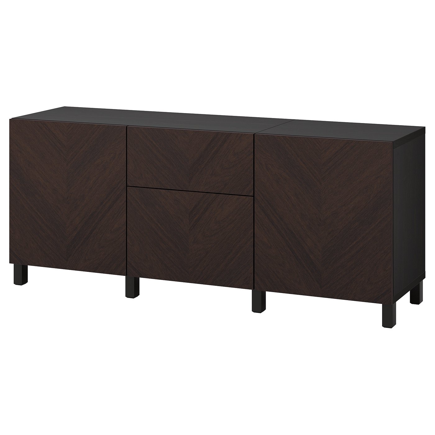 BESTÅ Storage combination with drawers, black-brown Hedeviken/Stubbarp/dark brown stained oak veneer, 180x42x74 cm (70 7/8x16 1/2x29 1/8 ")