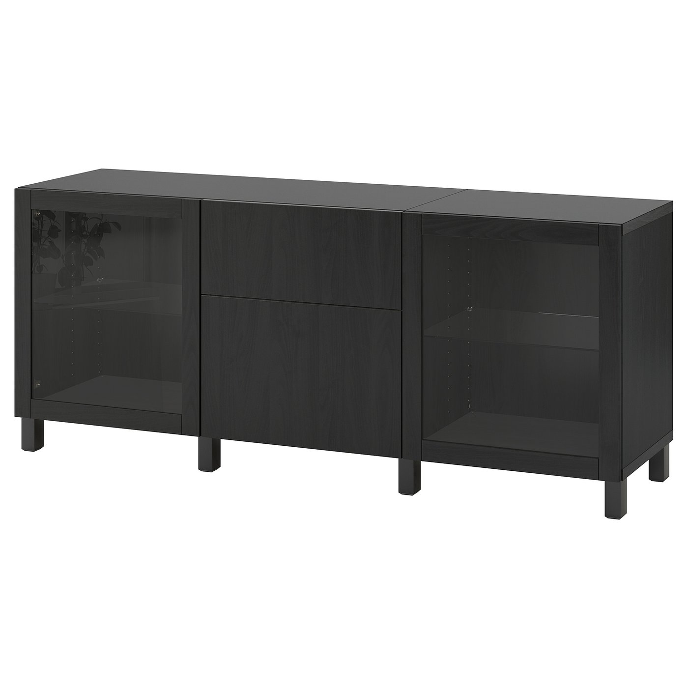 BESTÅ Storage combination with drawers, black-brown Lappviken/Sindvik/Stubbarp black-brown clear glass, 180x42x74 cm (70 7/8x16 1/2x29 1/8 "