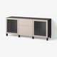 BESTÅ Storage combination with drawers, black-brown Lappviken/Stubbarp/light grey-beige clear glass, 180x42x74 cm