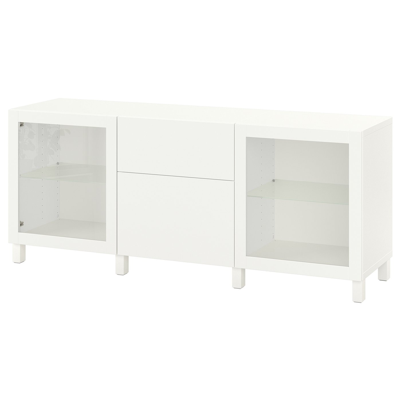 BESTÅ Storage combination with drawers, white Lappviken/Sindvik/Stubbarp white clear glass, 180x42x74 cm (70 7/8x16 1/2x29 1/8 ")