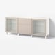 BESTÅ Storage combination with drawers, white Lappviken/Stubbarp/light grey-beige clear glass, 180x42x74 cm