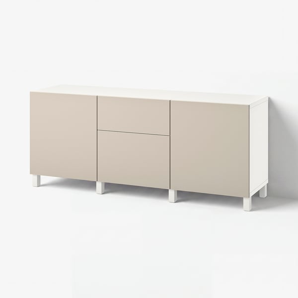 BESTÅ Storage combination with drawers, white Lappviken/Stubbarp/light grey/beige, 180x42x74 cm