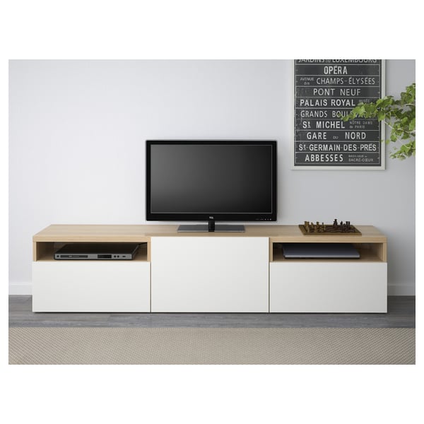 BESTÅ TV bench, white stained oak effect/Lappviken white 
