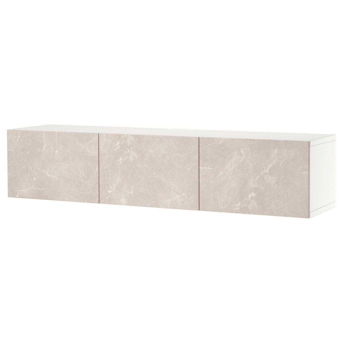 BESTÅ TV bench with doors, white/Bergsviken beige, 180x42x38 cm (70 7/8x16 1/2x15 ")