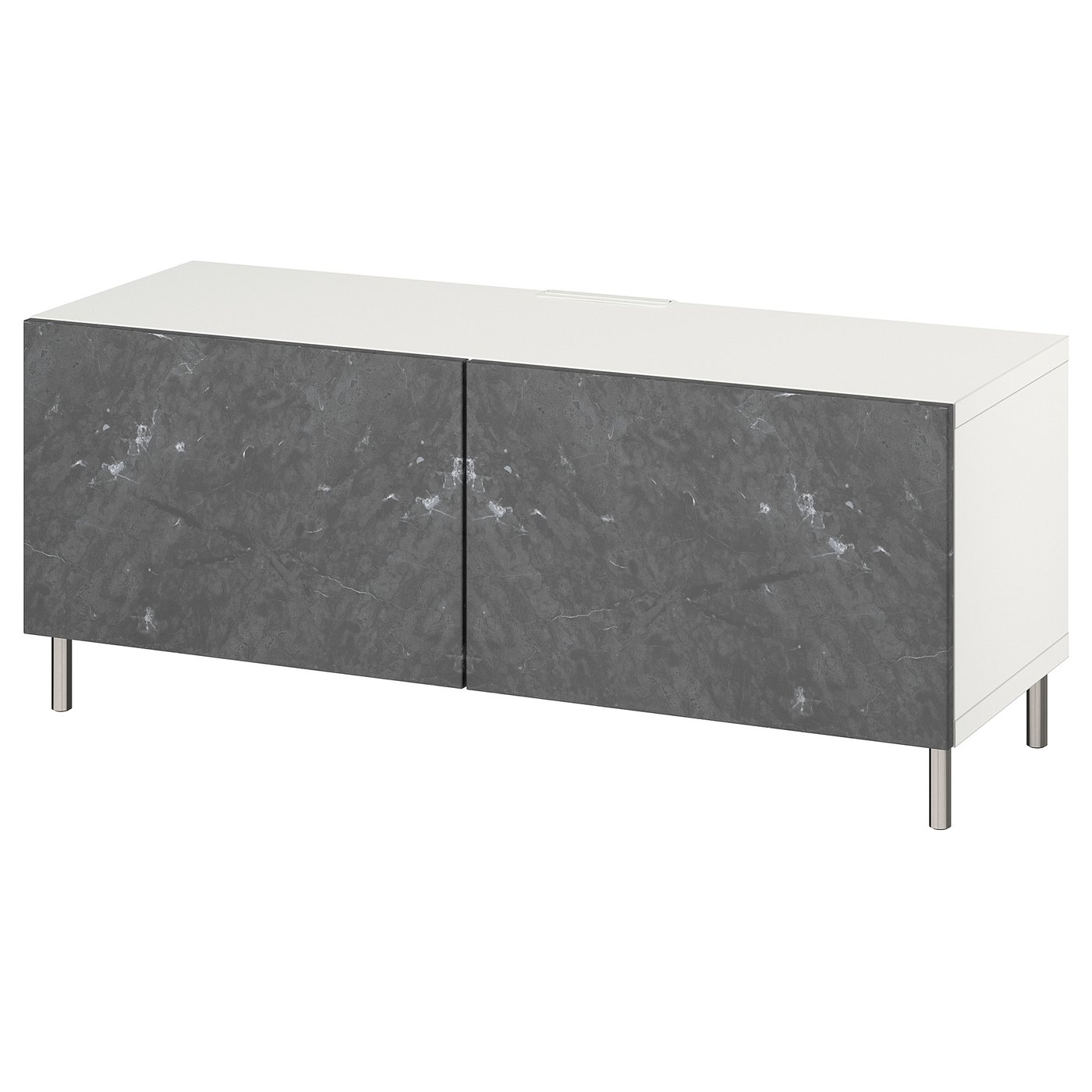 BESTÅ TV bench with doors, white Bergsviken/Ösarp/black, 120x42x48 cm (47 1/4x16 1/2x18 7/8 ")