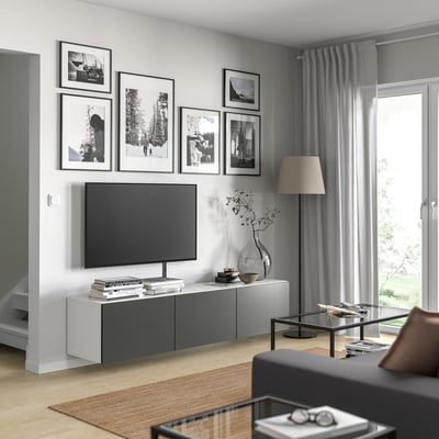 BESTÅ TV bench with doors, white/Lappviken dark grey, 180x42x38 cm