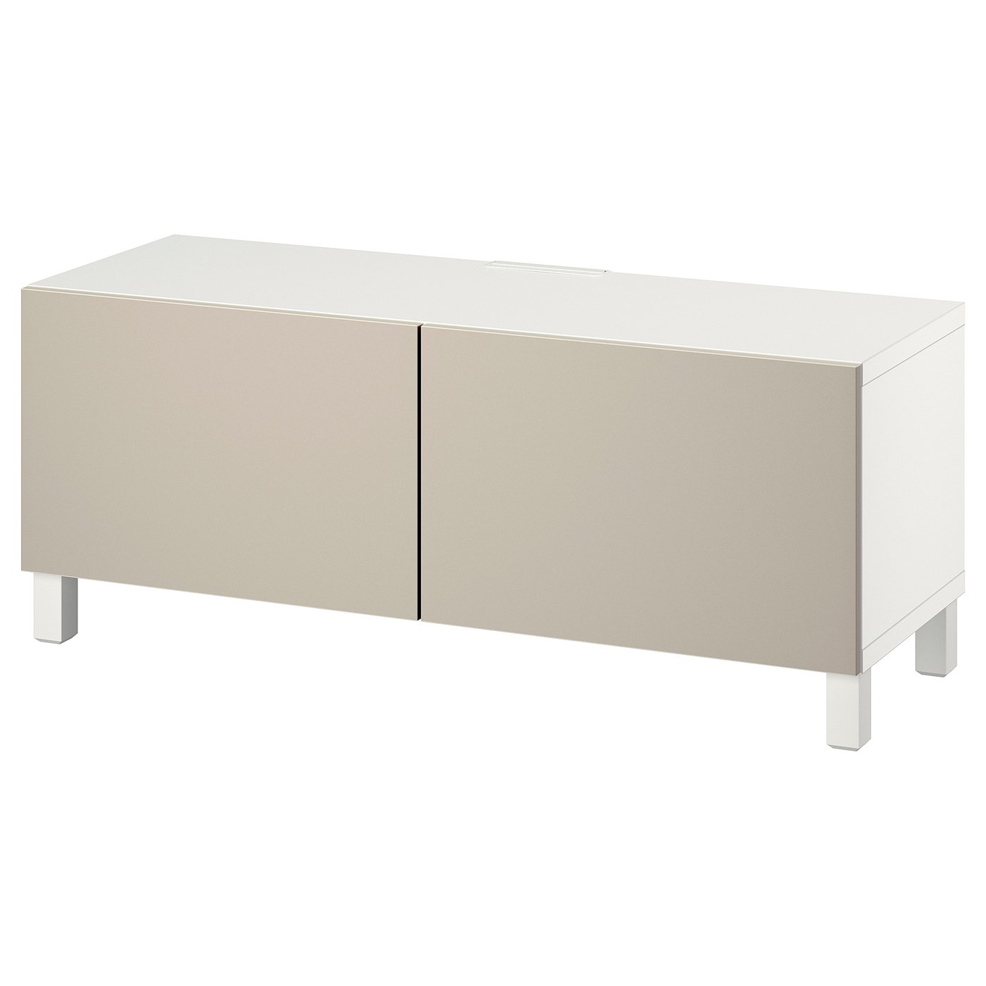 BESTÅ TV bench with doors, white Lappviken/Stubbarp/light grey/beige, 120x42x48 cm (47 1/4x16 1/2x18 7/8 ")