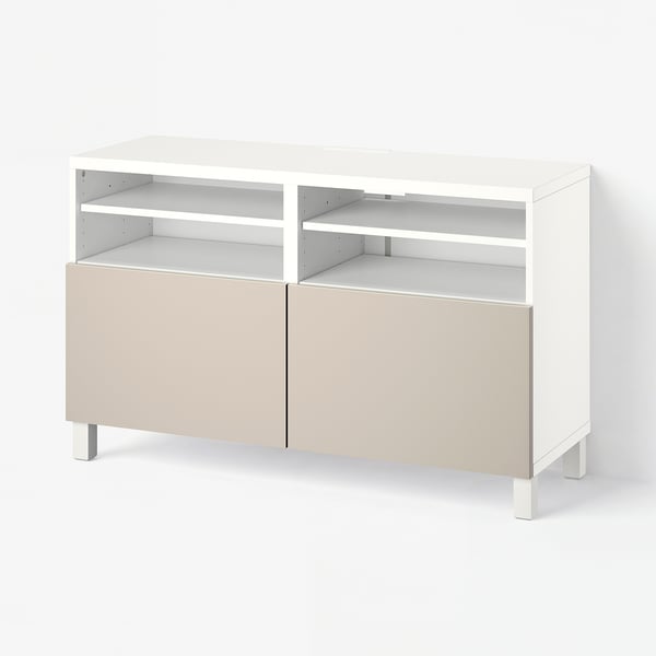BESTÅ TV bench with doors, white/Lappviken/Stubbarp light grey/beige, 120x42x74 cm