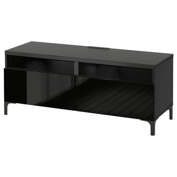 BESTÅ TV bench with drawers, black-brown/Selsviken/Nannarp high-gloss/black, 120x42x48 cm