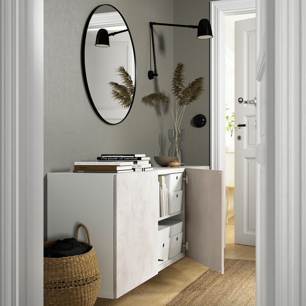 BESTÅ Wall-mounted cabinet combination, white Kallviken/light grey concrete effect, 180x42x64 cm