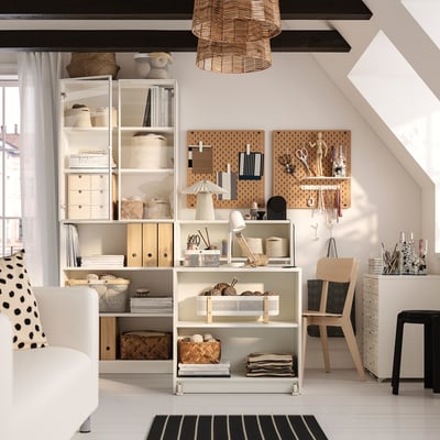 BILLY / HÖGBO Bookcase comb w foldable table, white, 160x202 cm